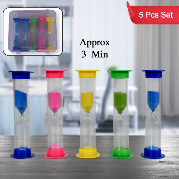 Plastic Hourglass Sand Timer Set – 3-Min Sand Clock for Kitchen, Office, School & Kids (5 Pc)